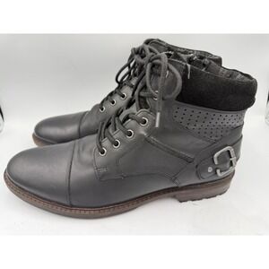 ALDO Men's Black Leather Combat Boots Lace Up Ankle Round Toe Buckle US12 Casual